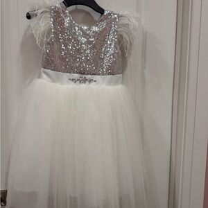 Elegant Silver and White Kids Dress